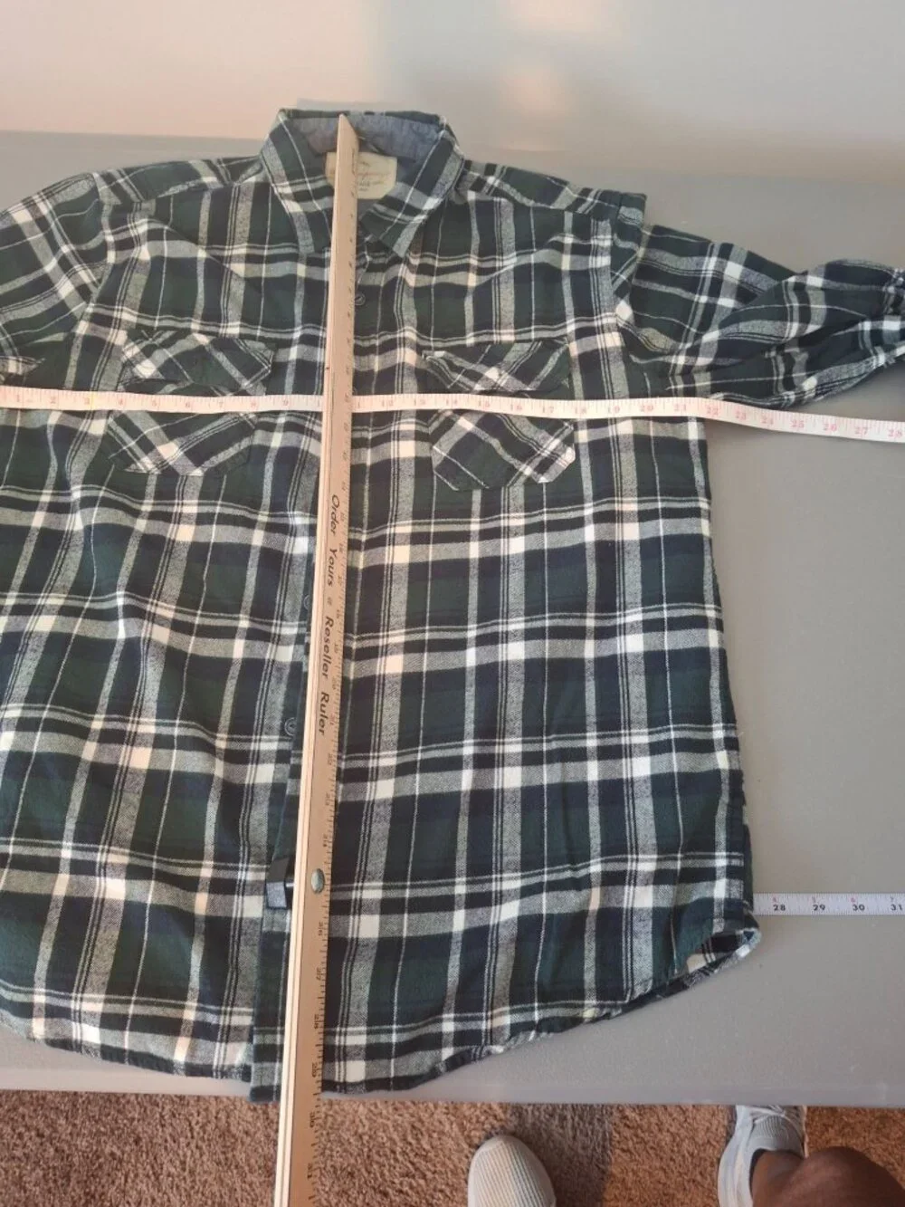 Weatherproof  Plaid Flannel Shirt L Green Blue Button Up Rugged Outdoors Camping